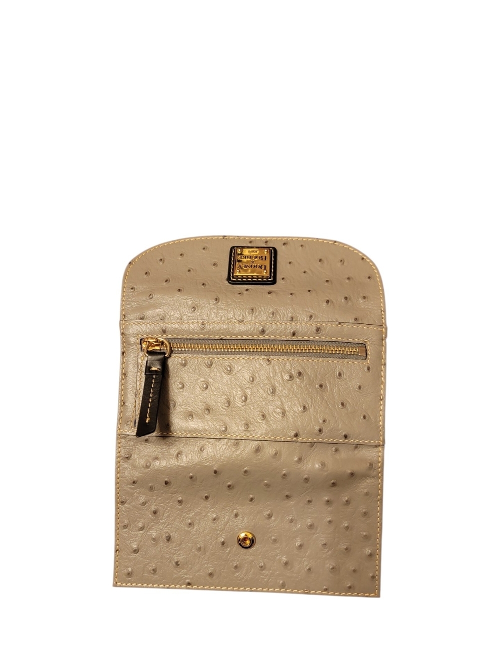 Dooney & Bourke Taupe Ostrich-Embossed Leather Wallet with Gold Plaque,Authentic - Picture 3 of 7
